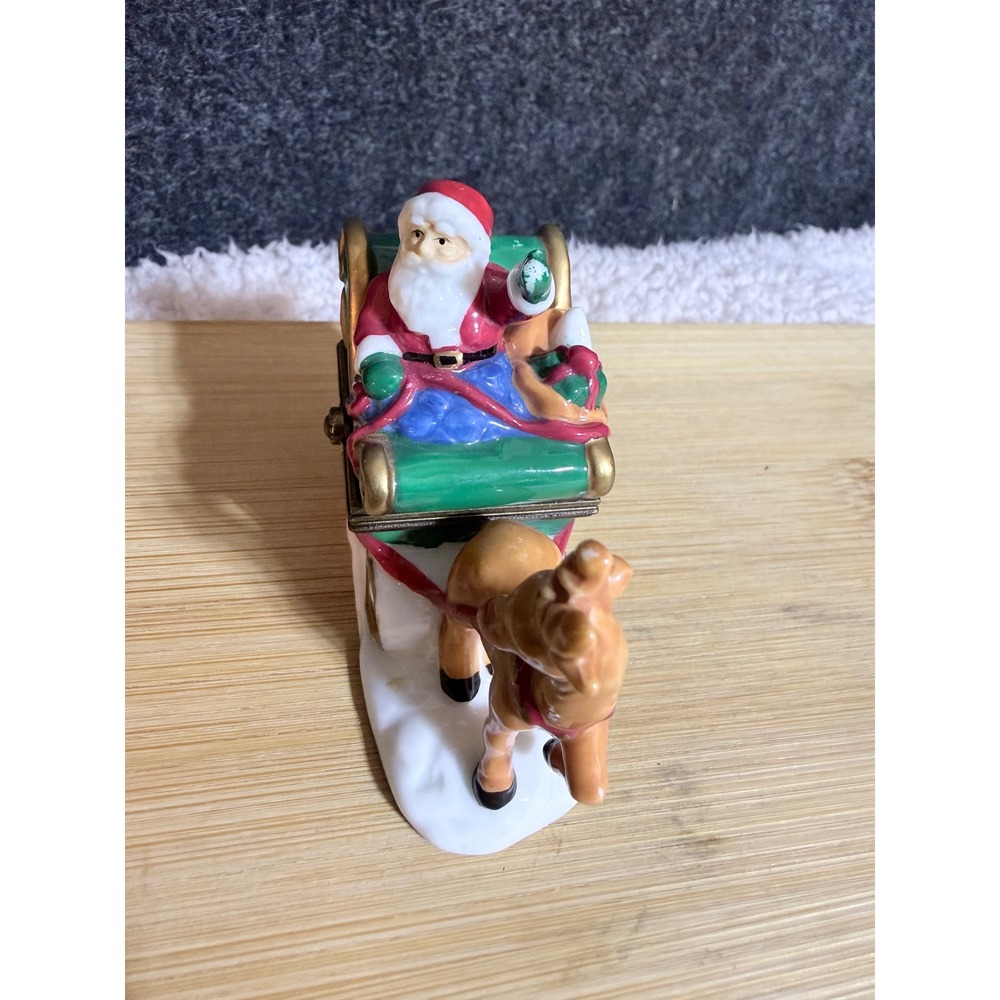 Midwest of Cannon Falls Santa Sleigh Reindeer Porcelain Hinged Trinket Box Bear - Picture 4 of 9